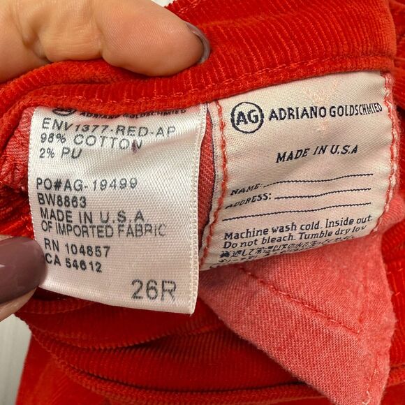 Adriano Goldschmied AG Pants Womens 26 Red Corduroy Stevie Ankle Made in USA - Picture 7 of 11